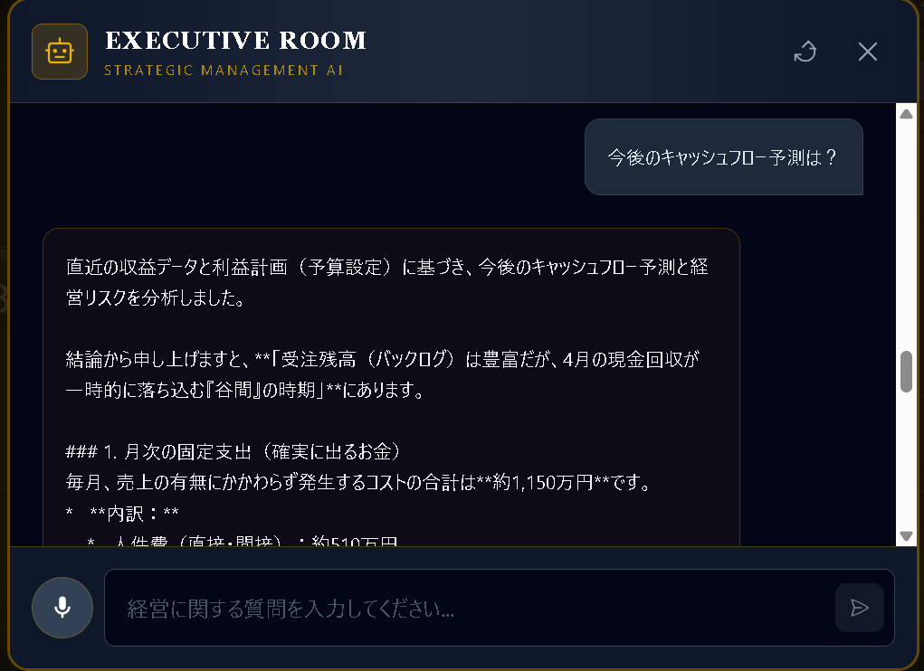 EXECUTIVE ROOM — キャッシュフロー予測をAIが分析