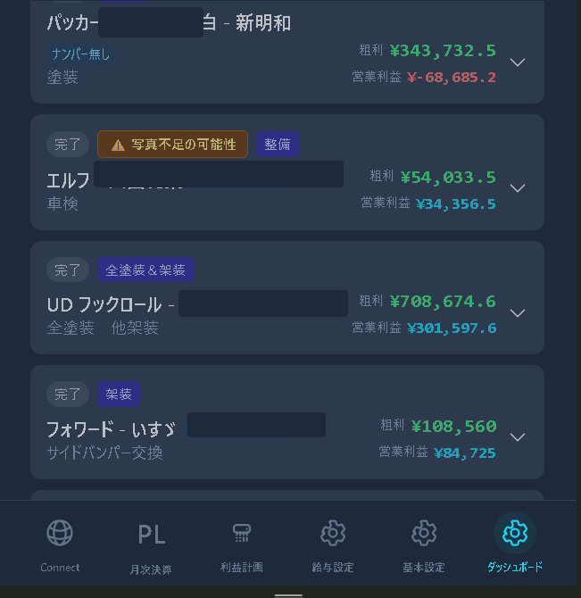 GSTA2 管理者ダッシュボード — 案件別粗利・営業利益一覧